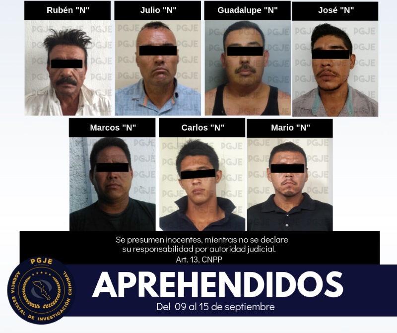 8 detenidos por diversos delitos en segunda semana de septiembre: PGJE