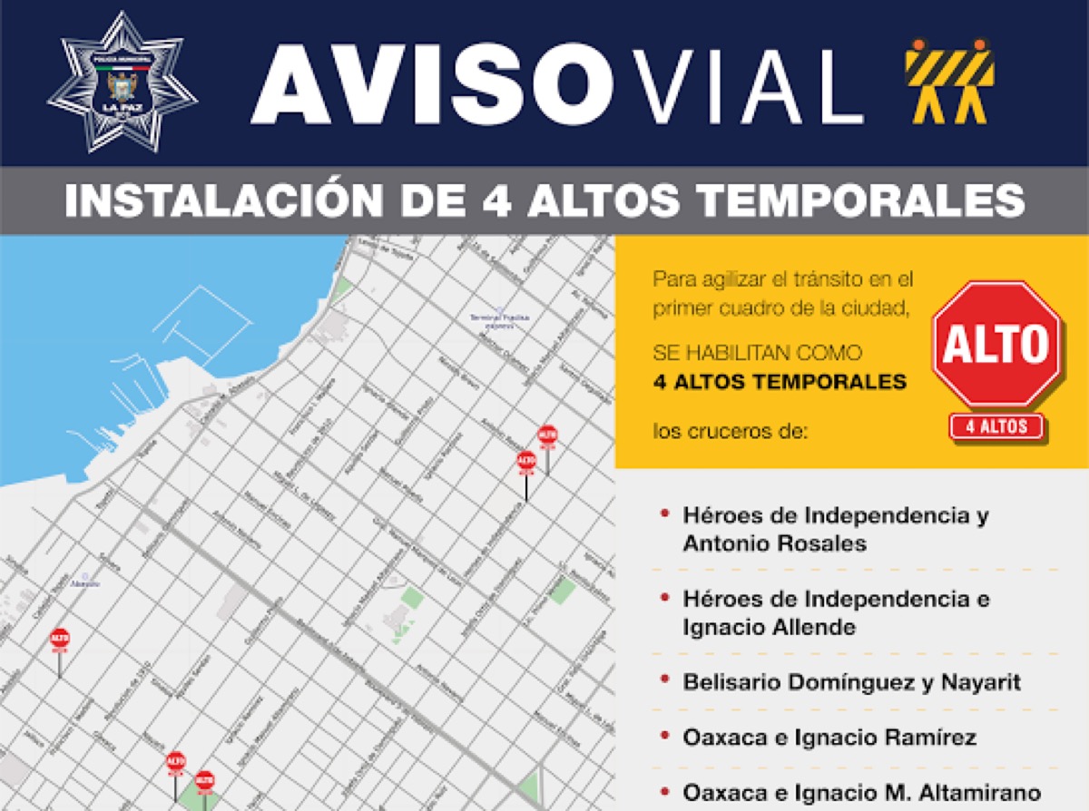 Implementará tránsito municipal dispositivo para agilizar vialidad en zona centro de La Paz