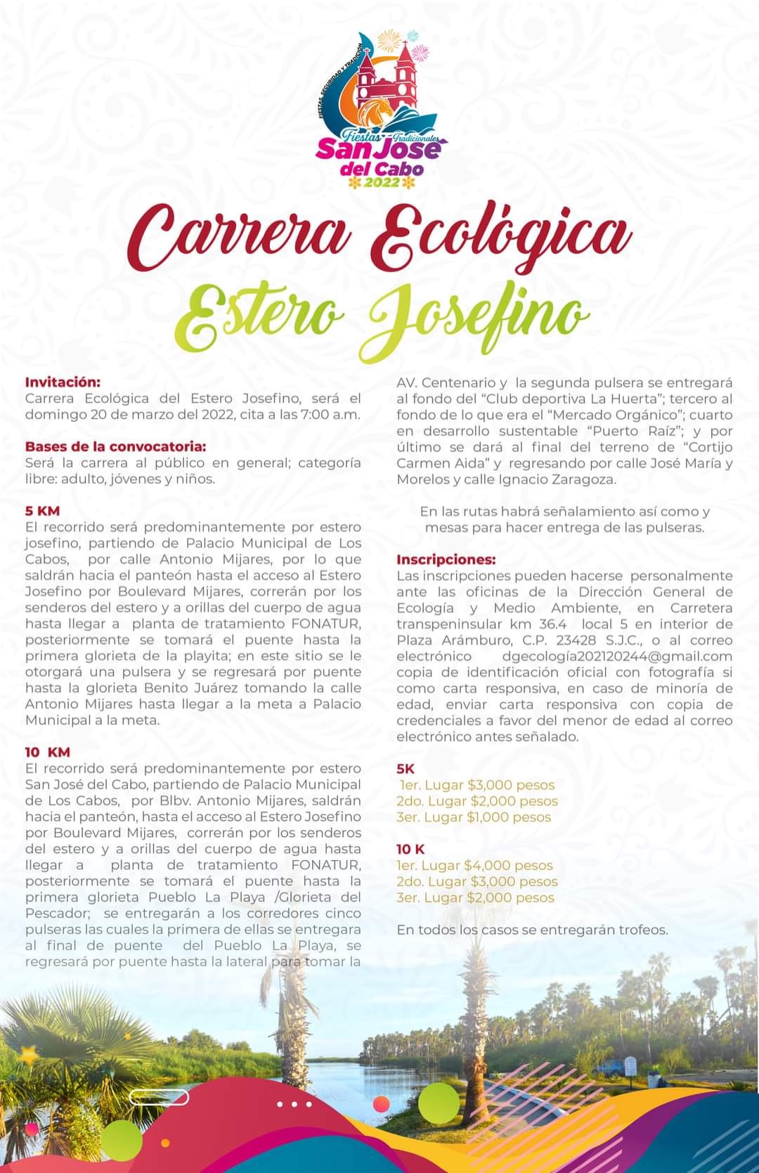 Carrera Ecológica Estero Josefino, formará parte de las Fiestas Tradicionales de San José del Cabo 2022