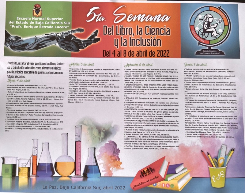 Invita ENS a ”5ta semana del libro, la ciencia y la inclusión” del 4 al 8 de abril