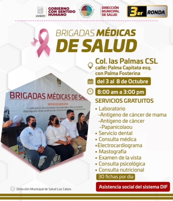 Del 03 al 08 de octubre las unidades móviles de las Brigadas Médicas de Salud se encontrarán en la colonia Las Palmas en CSL