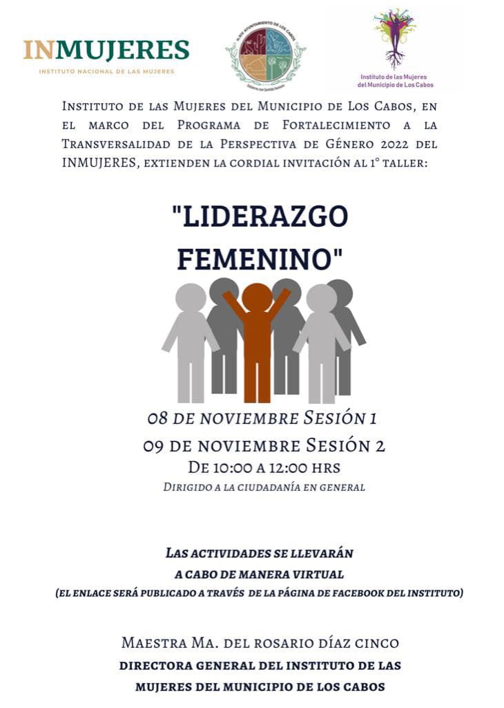 El Instituto de la Mujer convoca a la comunidad de Los Cabos a participar en el taller ”Liderazgo Femenino”