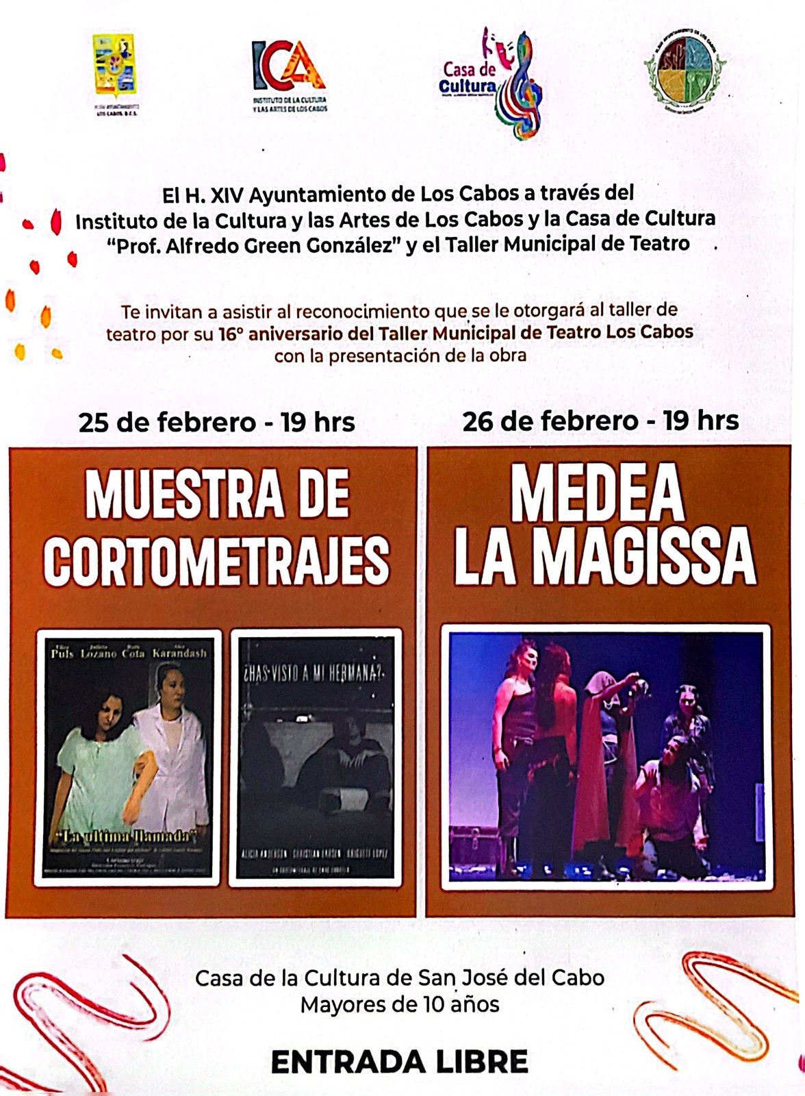 ICA Los Cabos te invita a la presentación de la obra de teatro ”Medea la Magissa” y los cortometrajes ”La Última Llamada” y ”¿Has visto a mi hermana?”