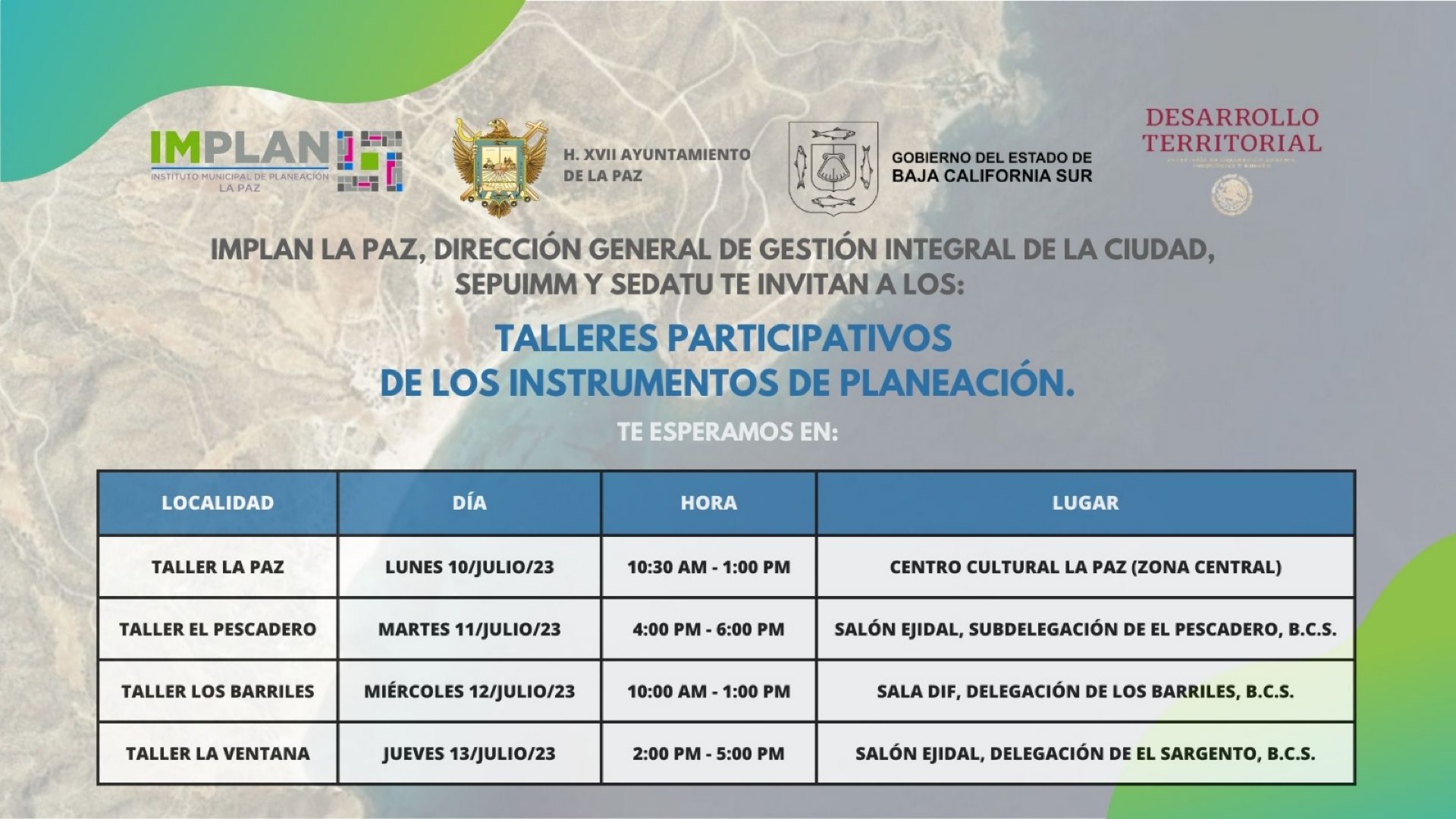 Impartirán Talleres Ciudadanos Participativos para los instrumentos de plantación del municipio