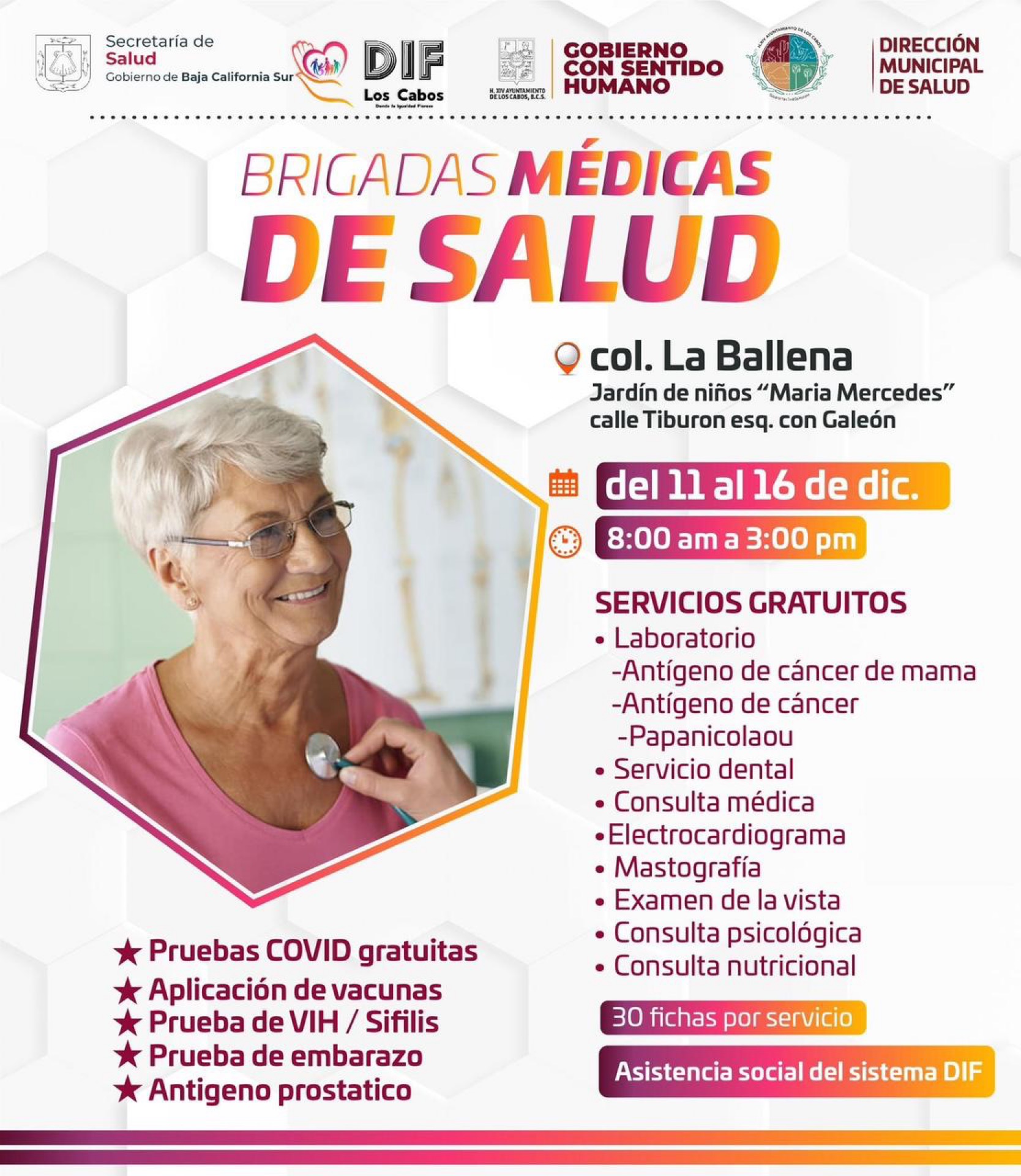 Brigadas Médicas de Salud de Los Cabos, realizarán consultas gratuitas en “La Ballena” hasta este sábado 16 de diciembre