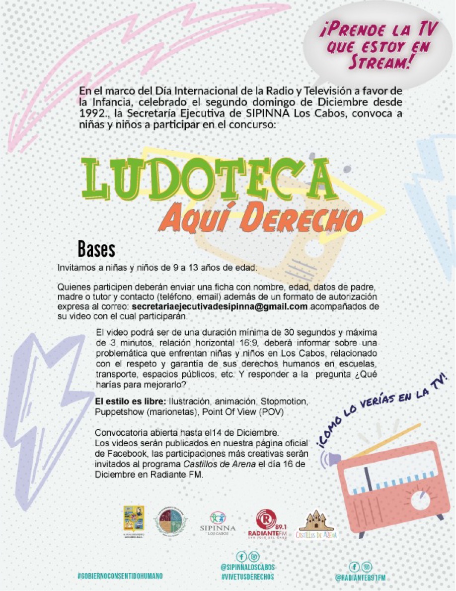 Convocan a niños de Los Cabos, entre 9 y 13 años al concurso “Ludoteca Aquí Derecho”; en video deberán exponer problemas de su entorno