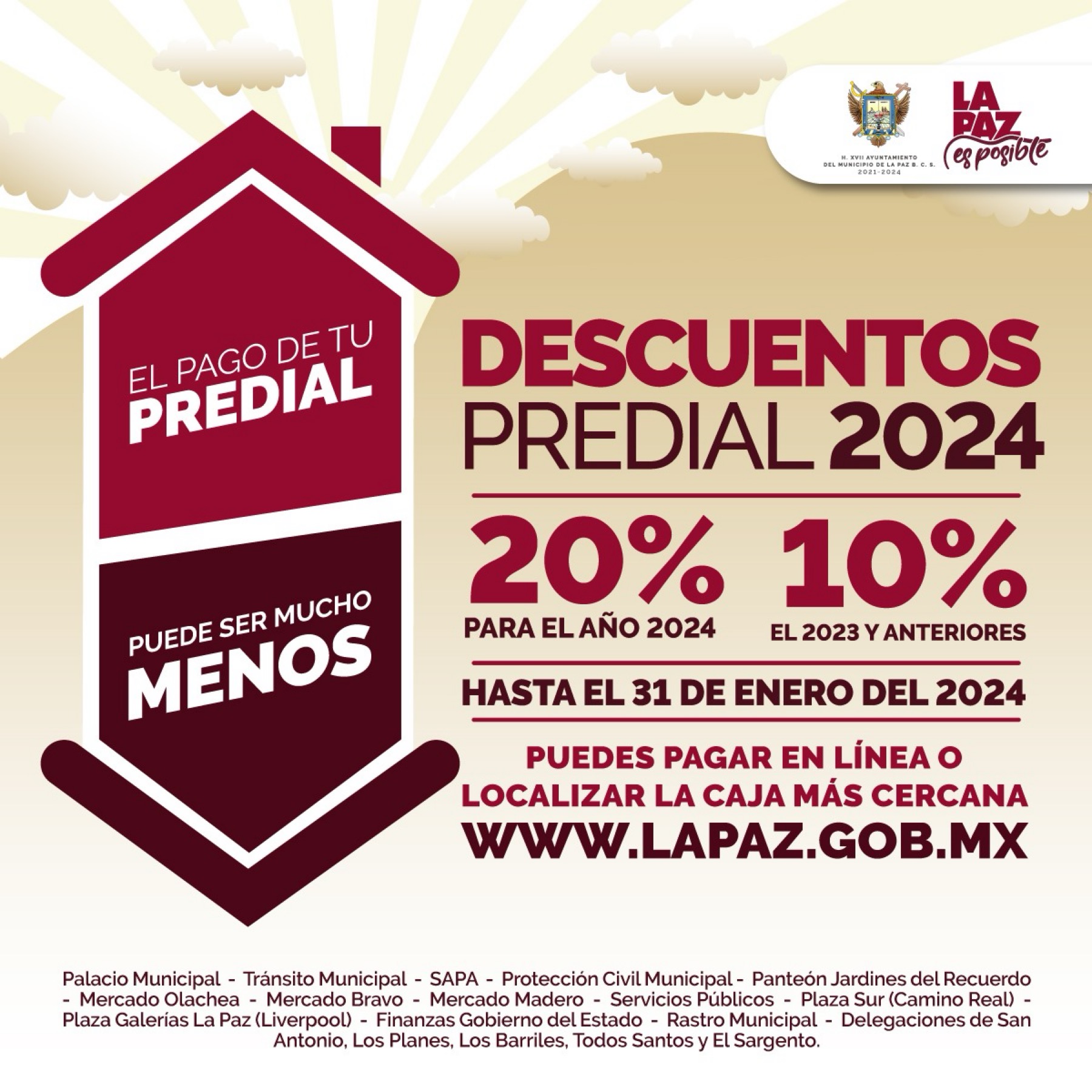 Inicia el año con descuento del 20% en pago del Predial