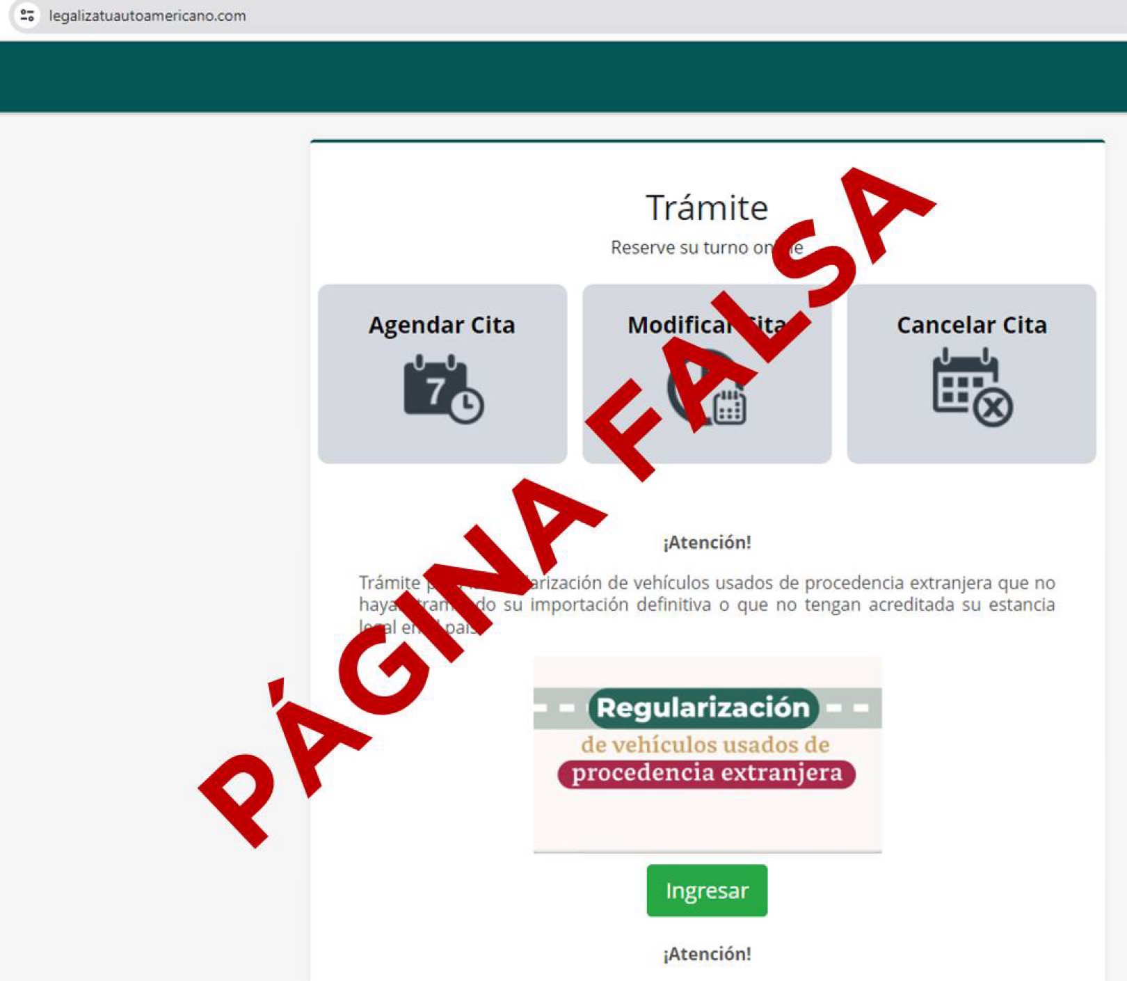 Alerta REPUVE sobre página falsa de regularización vehicular
