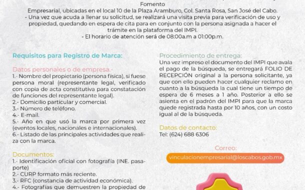 Invita Gobierno de Los Cabos a emprendedores a registrarse y proteger su marca ante el Instituto Mexicano de la Propiedad