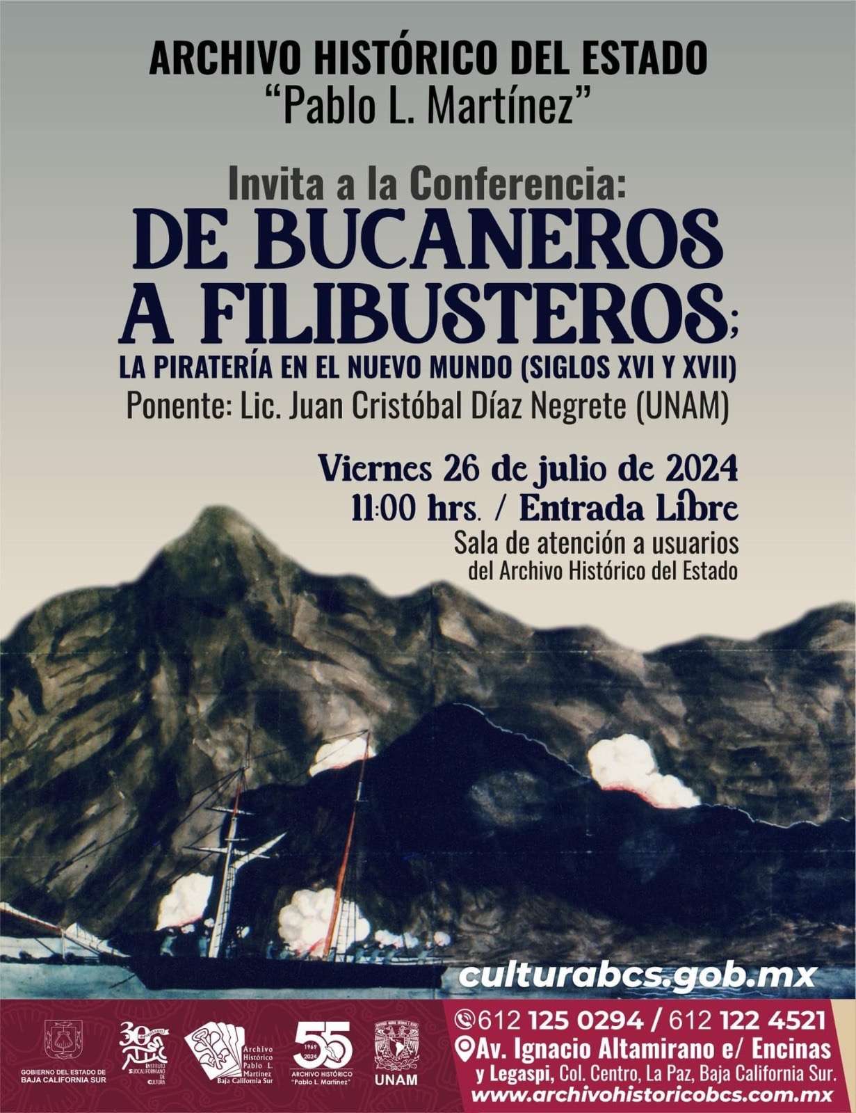 INVITAN A CONFERENCIA: “DE BUCANEROS A FILIBUSTEROS; LA PIRATERÍA EN EL NUEVO MUNDO (SIGLOS XVI Y XVII)”