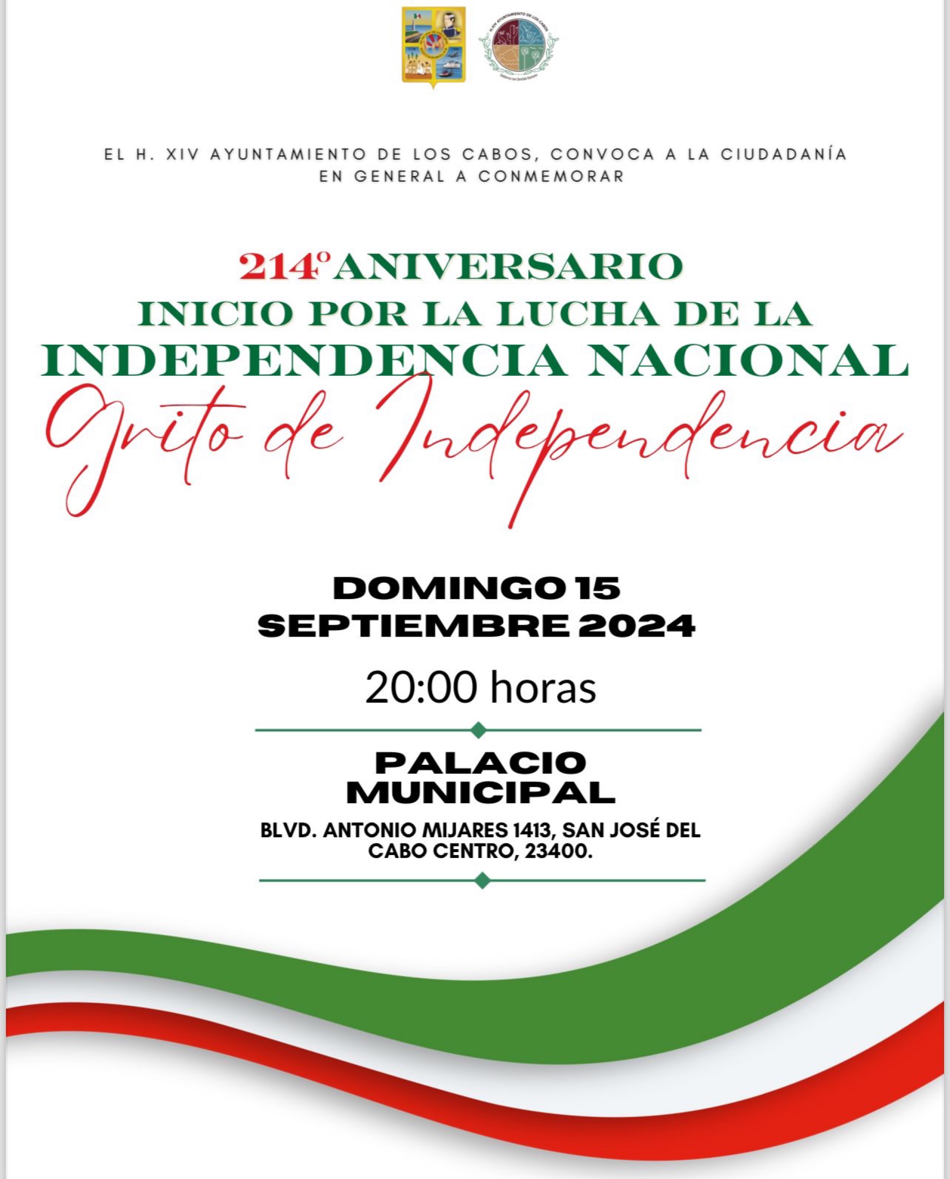 Invita Gobierno de Los Cabos a conmemorar el tradicional Grito de Independencia este domingo 15 de septiembre