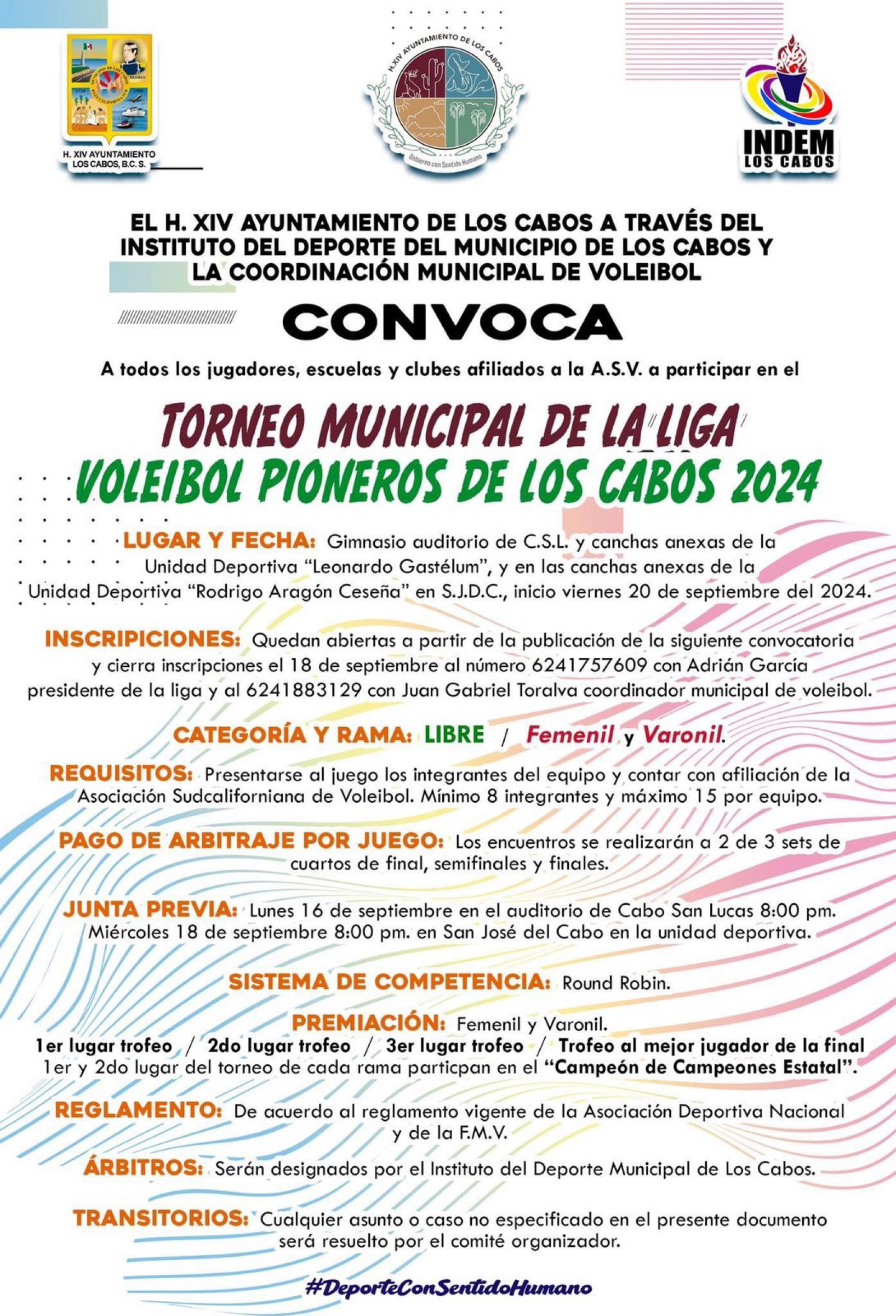 Convoca INDEM Los Cabos al Torneo Municipal de la Liga de Voleibol Pioneros de Los Cabos 2024