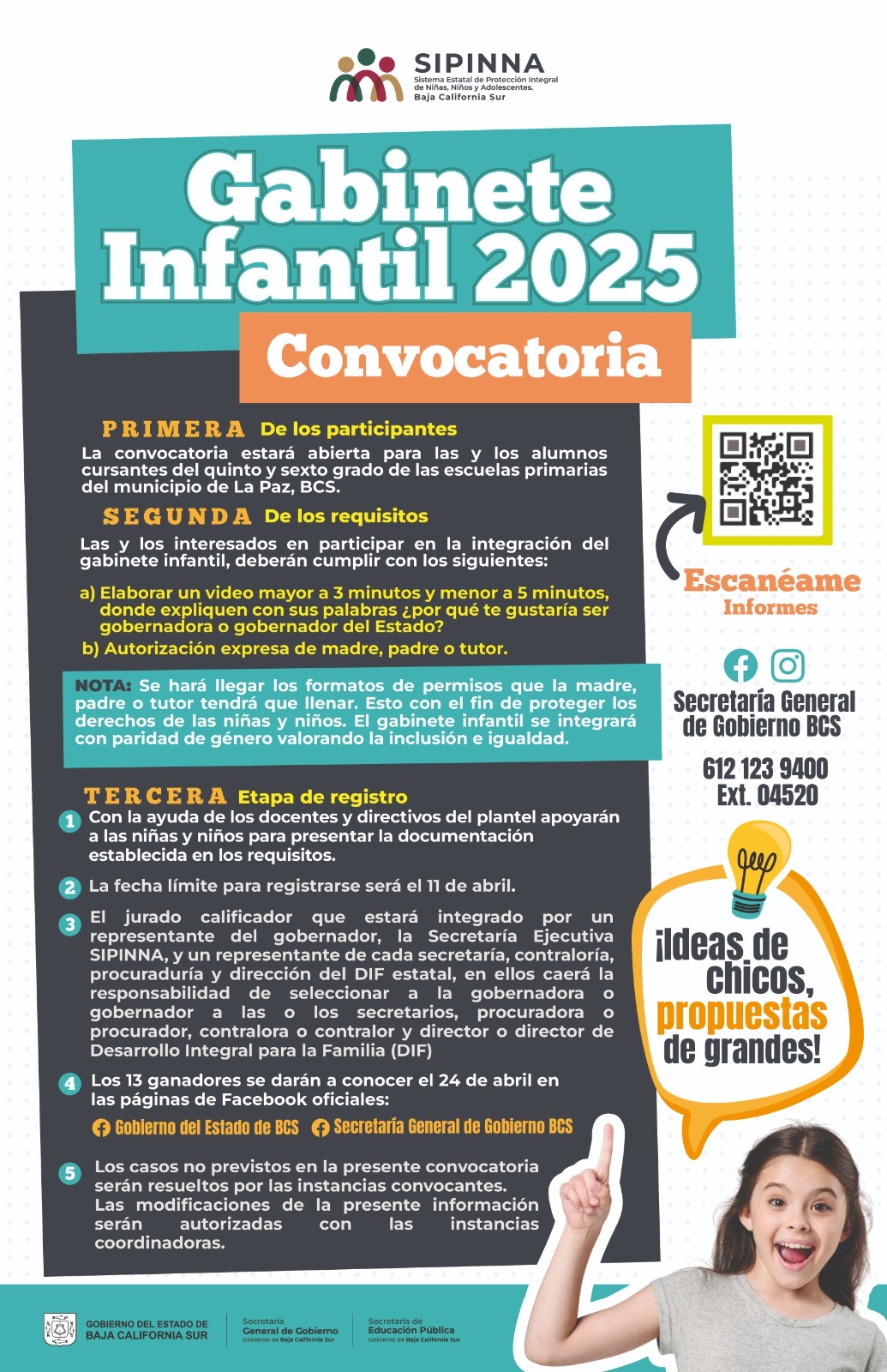 Invitan a niñas y niños de La Paz, a participar en Gabinete Infantil 2025