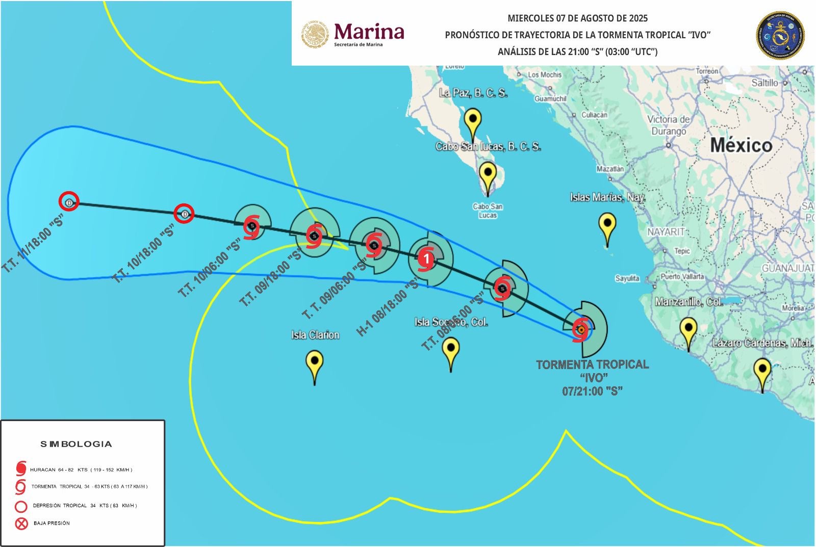 Se esperan lluvias este viernes 8 de agosto ante paso paralelo a la Península del ciclón tropical “Ivo”