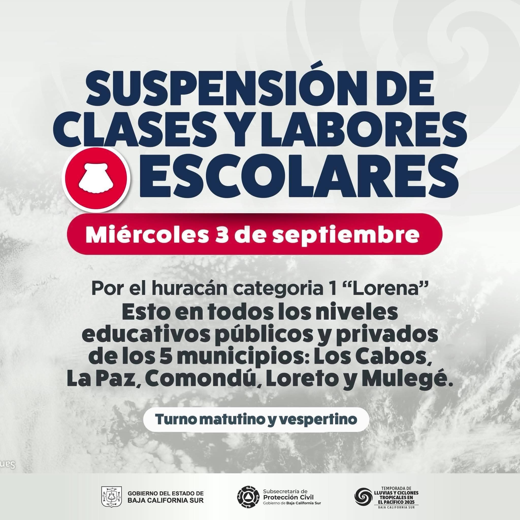 Informa Gobierno BCS suspensión de labores para trabajadores en los cinco municipios