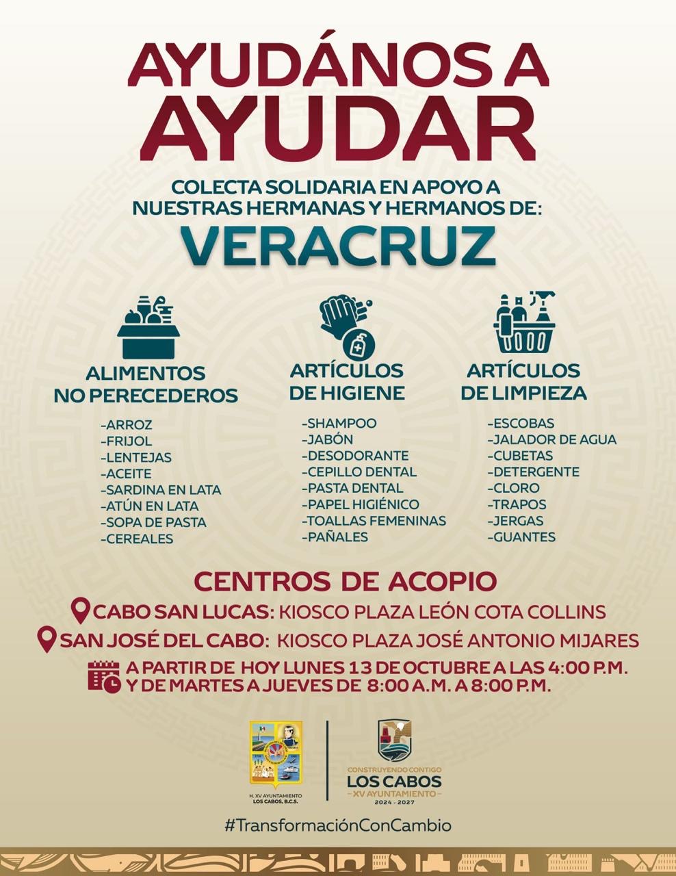 Convoca Ayuntamiento de Los Cabos a colecta solidaria en apoyo a familias de Veracruz