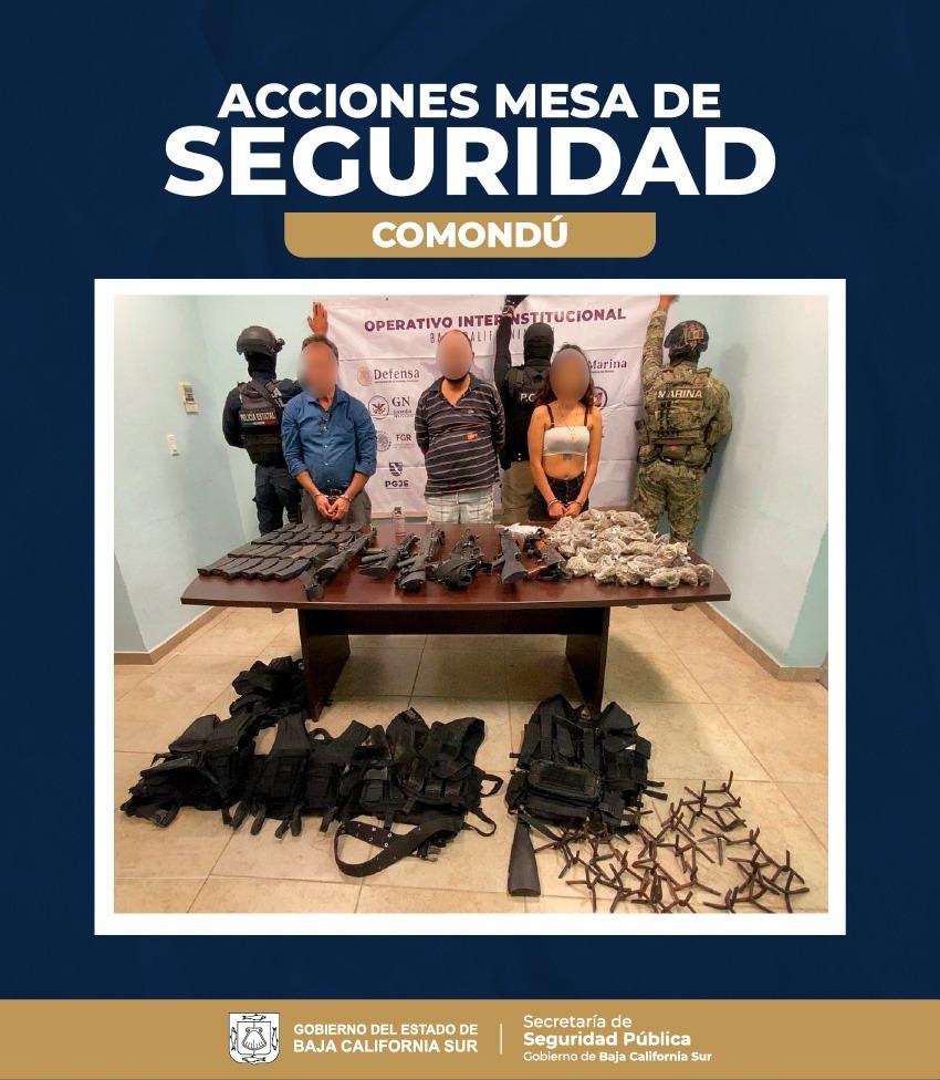FUERZAS DE SEGURIDAD DETIENEN A TRES PERSONAS CON ARMAS, DROGAS Y EQUIPO TÁCTICO EN COMONDÚ