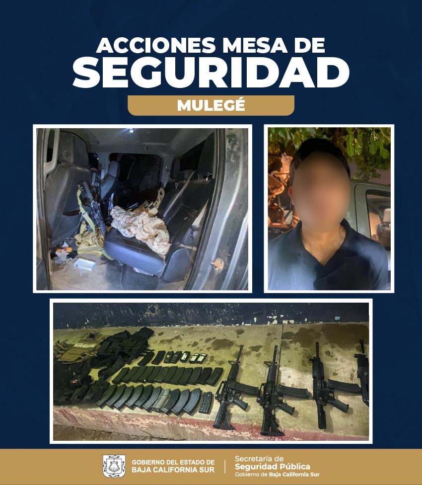 Aseguran armas, cargadores y equipo táctico durante acción operativa en Mulegé