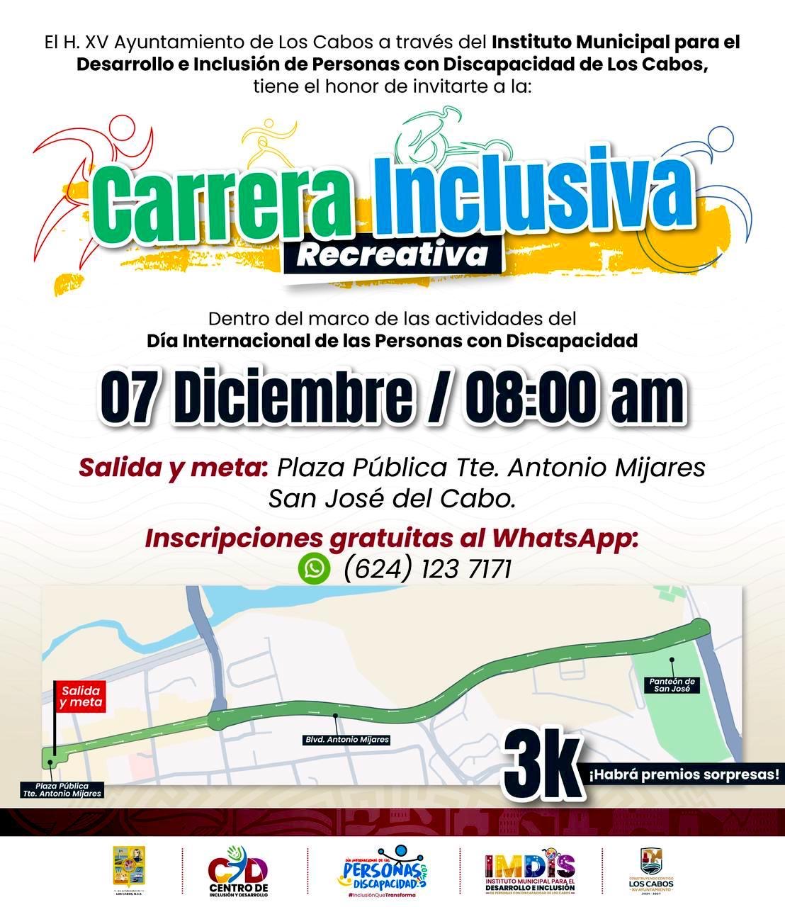 Invitan a participar en la Carrera Inclusiva Recreativa en San José del Cabo