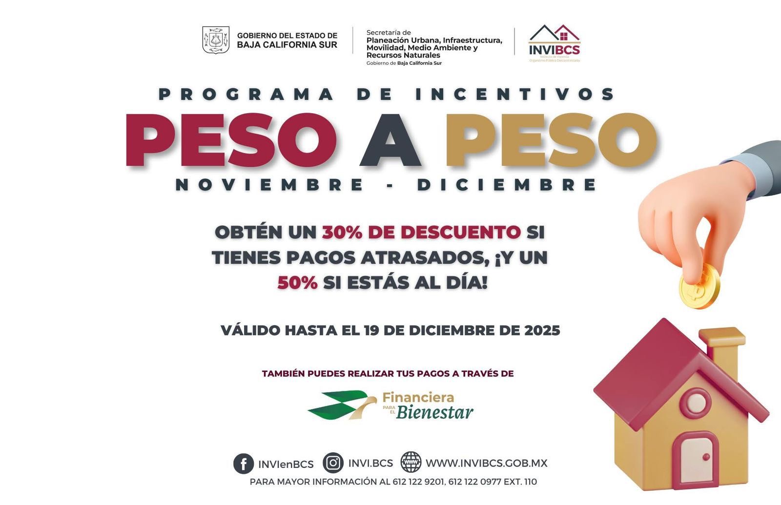 Mantiene INVI la vigencia del programa “Peso a Peso” hasta el 19 de diciembre