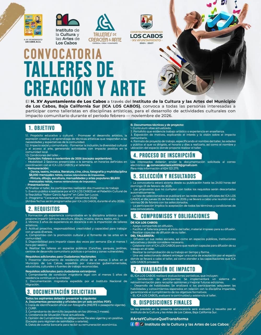 Invitan a participar en la Convocatoria de Talleres de Creación y Arte 2026 en Los Cabos