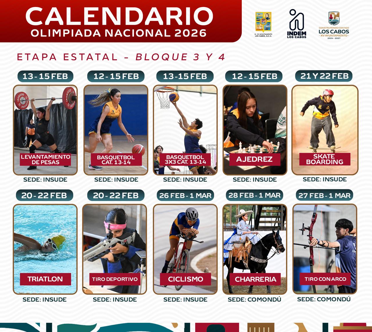 Competirán más de 600 atletas de Los Cabos en el último bloque de la fase estatal de la Olimpiada Nacional Conade 2026