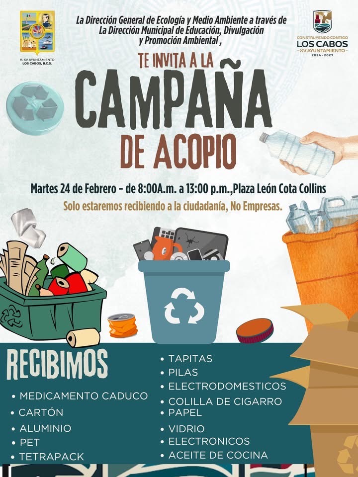 Invita Ayuntamiento de Los Cabos a participar en campaña de acopio de residuos