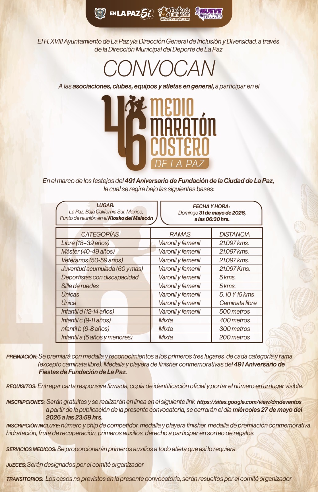 Invita Gobierno Municipal a participar en el Medio Maratón Costero de La Paz