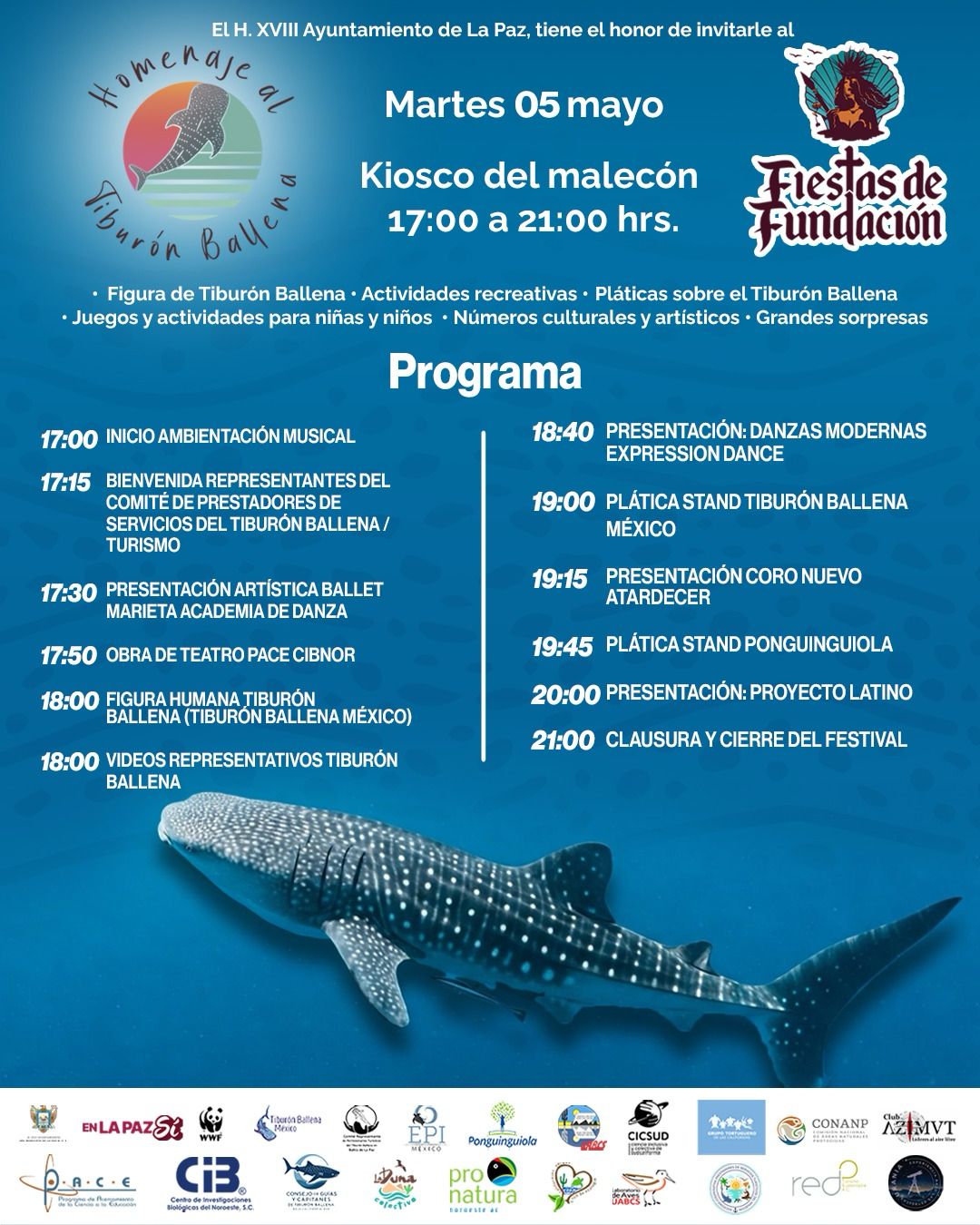 Conoce el programa del Homenaje al Tiburón Ballena en el Kiosco del malecón