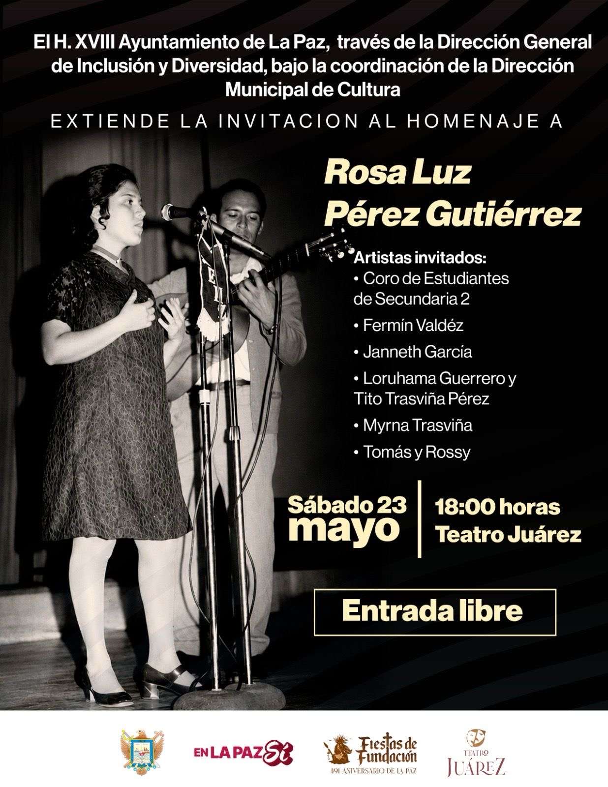 Invita Ayuntamiento de La Paz a concierto homenaje a Rosa Luz Pérez Gutiérrez