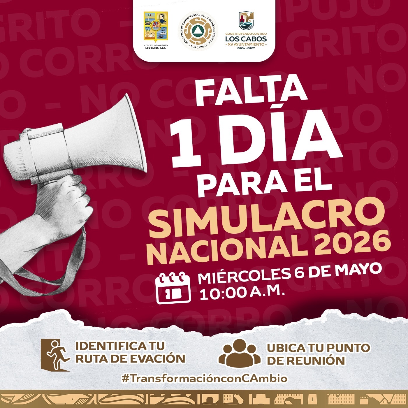 Convoca Protección Civil Los Cabos a participar en el Simulacro Nacional 2026