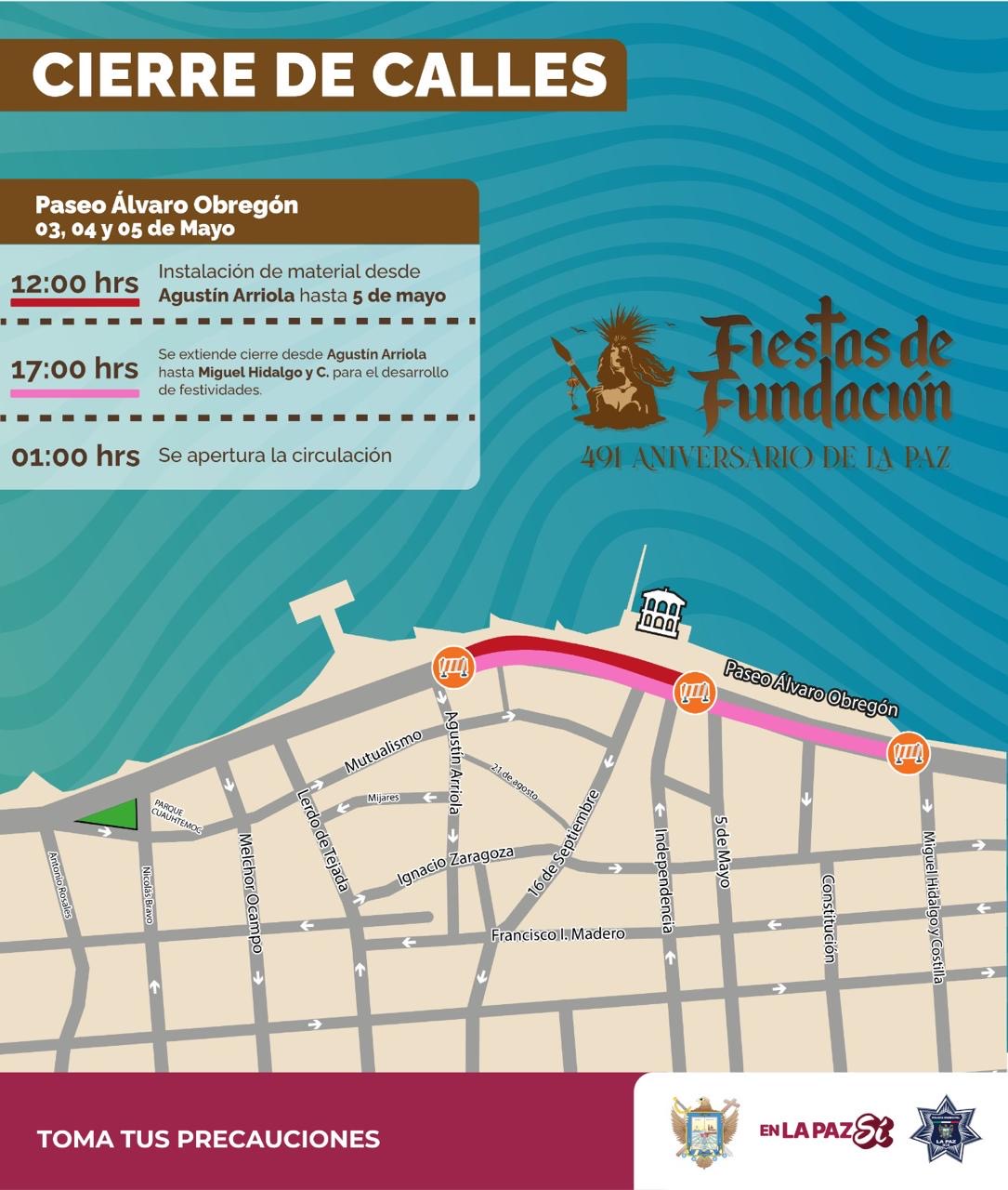 Anuncian cierres viales en el malecón de La Paz por Fiestas de Fundación